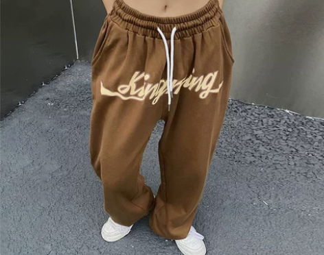 美式高街ins潮休闲棕色运动裤女夏束脚卫裤...