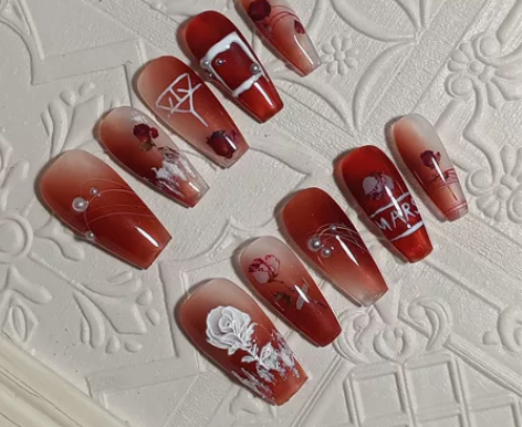 暗夜玫瑰｜哥特风晕染玫瑰穿戴美甲 甜酷风的...