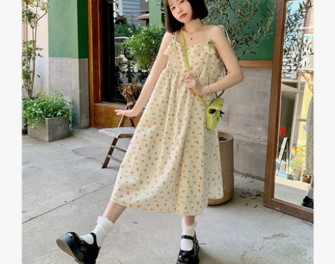 周末时集原创碎花吊带甜美减龄小清新高腰无袖...