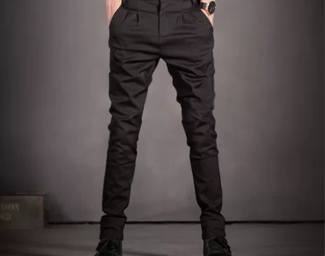 舒男黑色休闲裤男士韩版修身弹力小脚裤子男装...