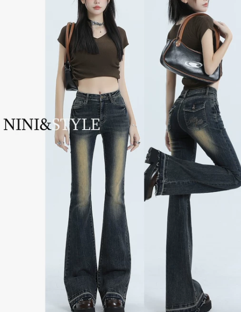 喇叭牛仔裤 牛仔裤喇叭裤高腰微喇女夏季20...