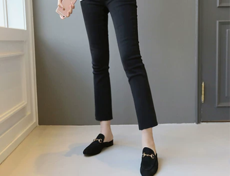 黑色烟管小直筒裤女高腰九分宽松显瘦八分小个...