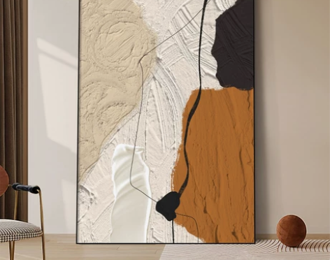 现代轻奢客厅装饰画抽象莫兰迪橙色沙发背景墙...