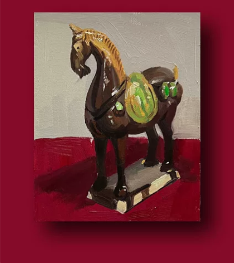 三彩马/木板油画 尺寸：21cm??30c...
