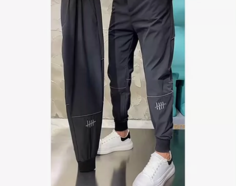 夏款休闲裤男薄款弹力冰丝韩版修身小脚裤潮流...