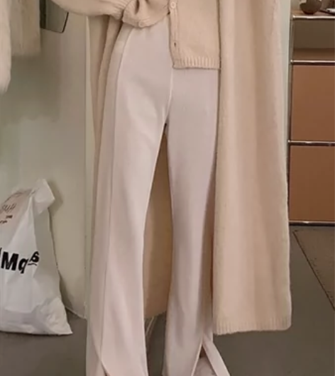 开叉微喇叭裤女秋冬新款显瘦针织休闲直筒裤垂...