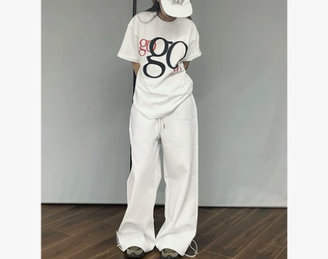 白色裤子美式重磅卫裤女夏季新款直筒宽松阔腿...