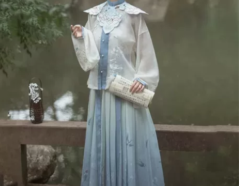 桔屿原创汉服女玉骨云肩明制立领对襟短衫中国...