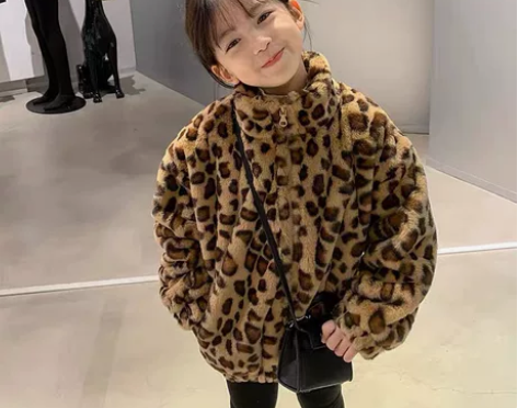 110码男童女童宝宝豹纹加绒加厚棉衣棉服冬...