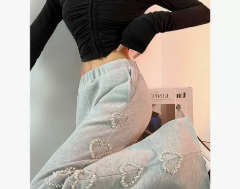 全新灰色运动休闲加绒加厚裤子秋冬新款宽松高...