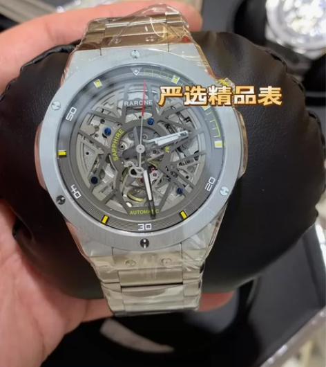 雷诺双子星镂空机械表男款钢带国产腕表全自动...