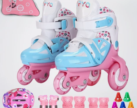 溜冰鞋儿童初学者男女童滑冰小孩可调双排旱冰...