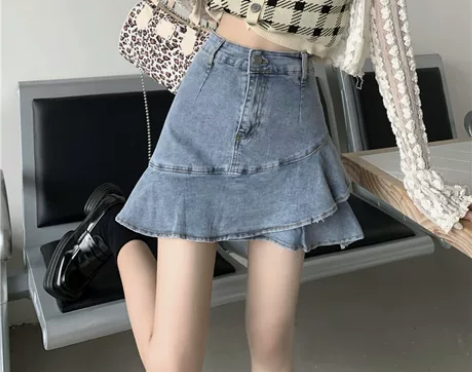 【新势力周】设计感小众荷叶边鱼尾裙A字半身...