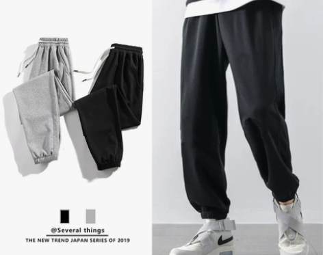 裤子男秋冬款潮牌宽松束脚运动加绒卫裤男士痞...