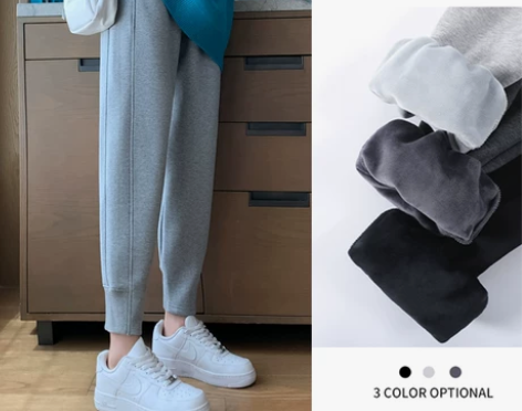 【狂欢价】灰色加绒运动裤女秋冬季宽松束脚休...