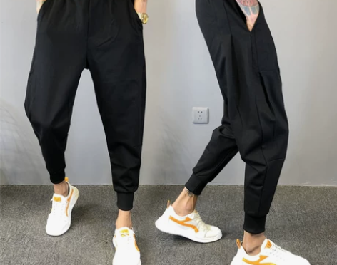 秋冬薄款男士休闲裤黑武士九分束脚裤潮宽松小...