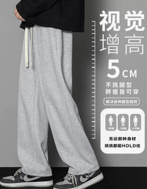 运动裤 运动裤WASSUP灰色卫裤男款秋冬...