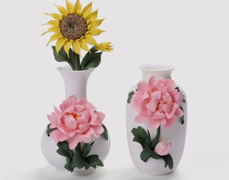 陶瓷手工花牡丹瓷家居客厅餐桌花瓶插花创意摆...