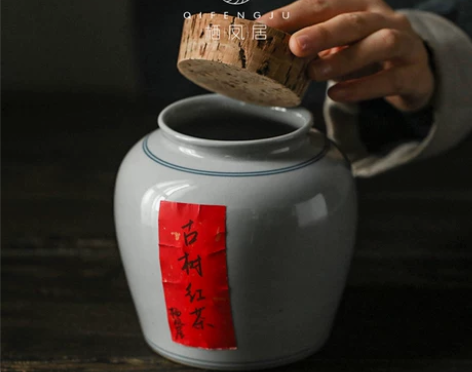 栖凤居景德镇手工陶瓷茶叶罐草木灰釉大容量软...