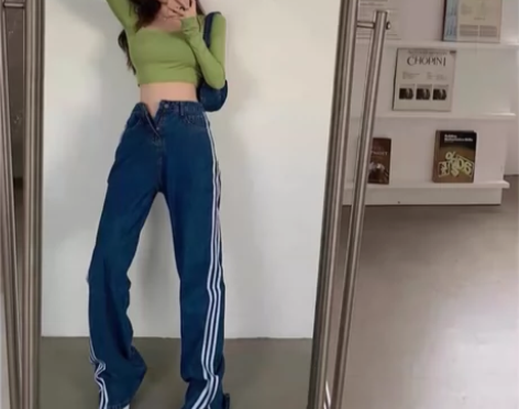 全新1件58包邮牛仔阔腿裤女秋季新款高腰直...