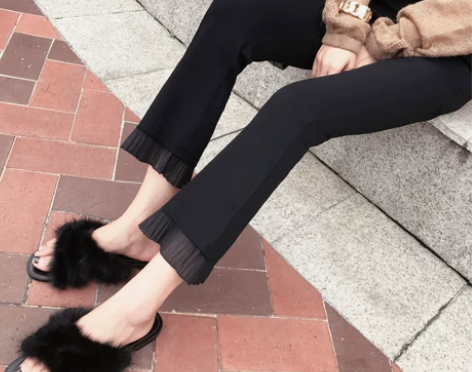 微喇叭裤女夏季薄款冰丝九分裤款高腰垂感八分...