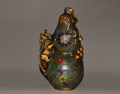 早期收藏 纯铜景泰蓝掐丝瑞兽葫芦摆件 做工...