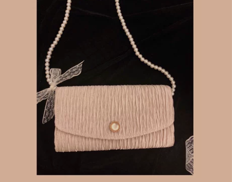 法式复古小方包小众时尚绸缎珍珠晚宴包斜挎链...