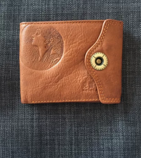 克雷艺头层牛皮钱夹压花女士手工休闲复古短款...