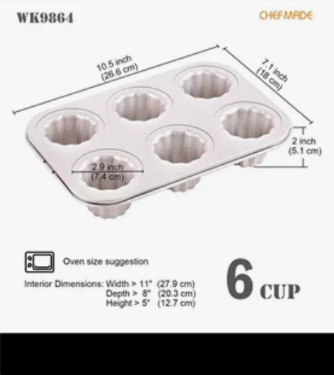 CHEFMADE学厨6连杯可露丽模具食品级...