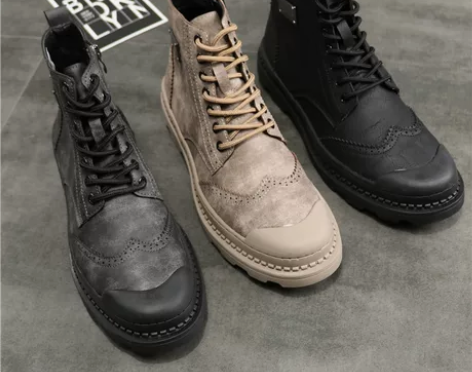 快手同款春夏季透气男鞋精神小伙鞋雕花马丁靴...