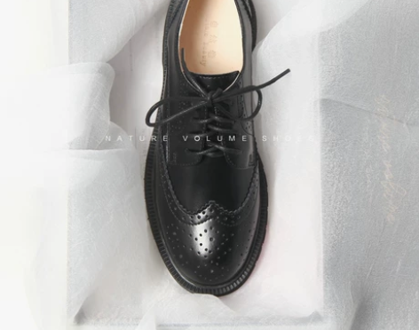 自然卷新款超舒适布洛克小皮鞋春季英伦风JK...