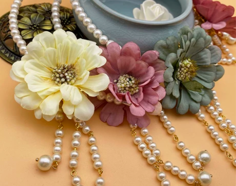 耀如春华 原创珍珠发箍 汉服绢花发饰宋制明...