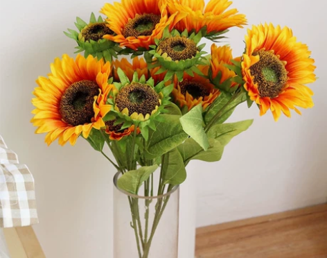 【全新低价出】三头向日葵仿真花摆设干花客厅...