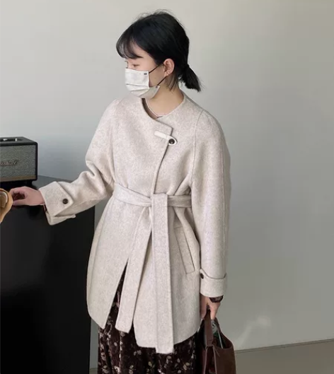 江云双面毛呢外套白色纯色 春秋冬季 全新 ...