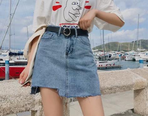 科幻 高腰牛仔短裙女夏新款ins超火的裙子...