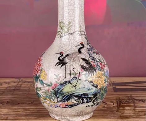 清乾隆粉彩花瓶老货古玩收藏摆件松鹤迎春图赏...