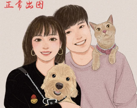 水彩头像情侣宠物画像婚礼写实卡通真人照片手...