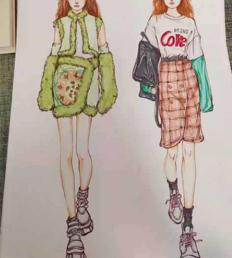 马克笔服装效果图 双人 8开画幅 康颂纸质...