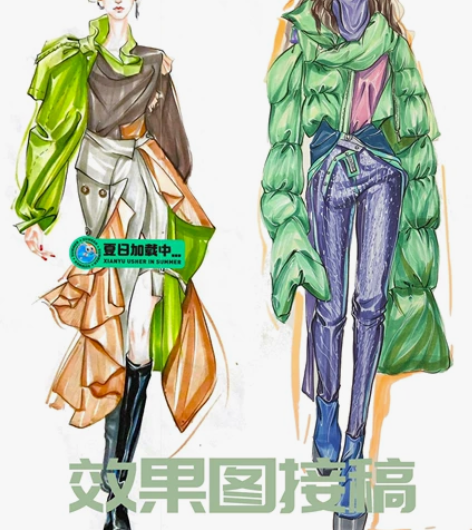 接稿啦，时装效果图，马克笔 手绘效果图A3...