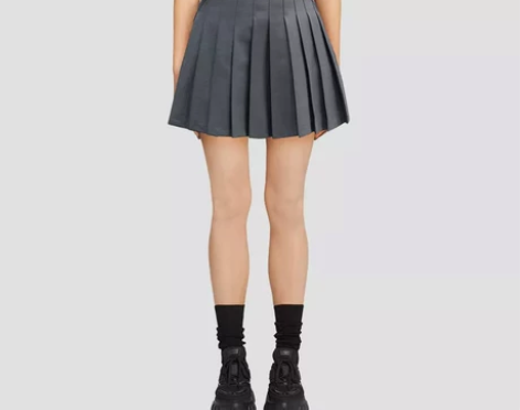 TB百褶裙女士高腰灰色垂感短裙灰色经典半身...