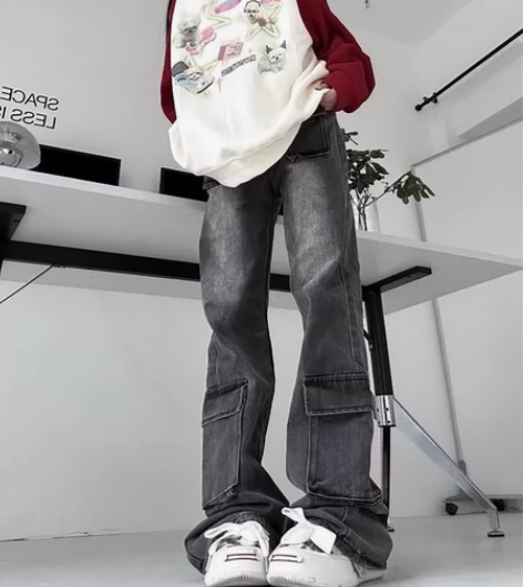 烟灰色不贴腿微喇工装裤S 全新未洗未穿偏厚...