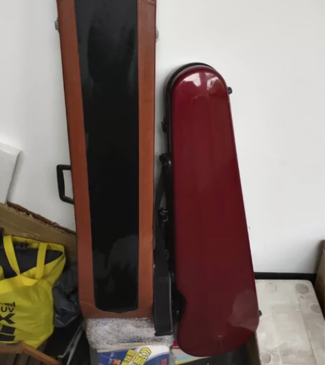 酒红色玻璃钢小提琴加盒箱 表面有磕碰但不影...
