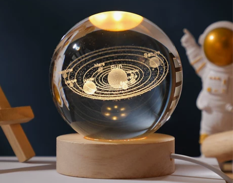 发光水晶球桌面摆件太阳系月球装饰品送女生同...