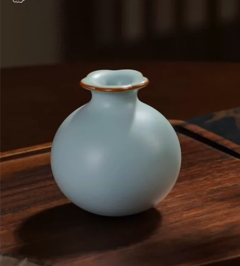 青澹汝窑小石榴 青澹汝窑花瓶客厅花插 景德...