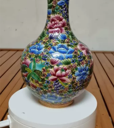 景德镇567 厚彩细路百花不落地粉彩花瓶 ...