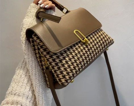 时尚女包2021秋冬新款高级小众格纹手提包...