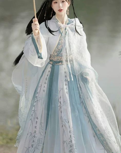 ?小拾记原创竹隐晋制汉服春夏水墨齐腰襦裙国...