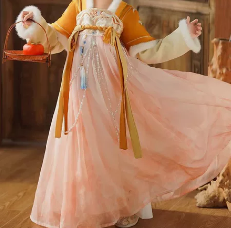 女童汉服拜年服春秋儿童2024新款加绒过年...