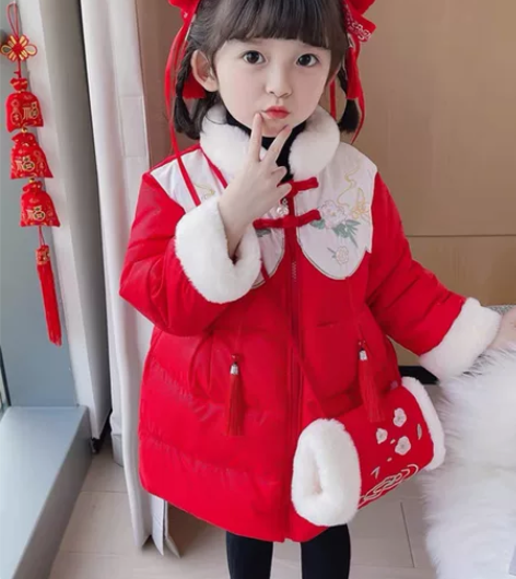 全新110码女童中国风唐装加厚棉服儿童20...