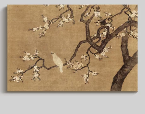 杏花双雉图》法式中国风客厅沙发背景墙装饰画...